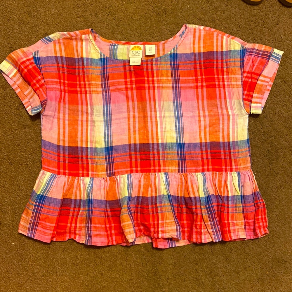 Plaid flowy blouse with rolled sleeves - size Small